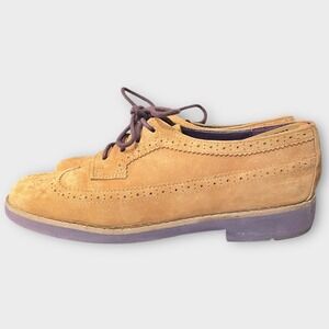 Lauren Ralph Lauren Imogen Suede Leather Wingtip Oxford Shoes Tan Womens 8.5‎